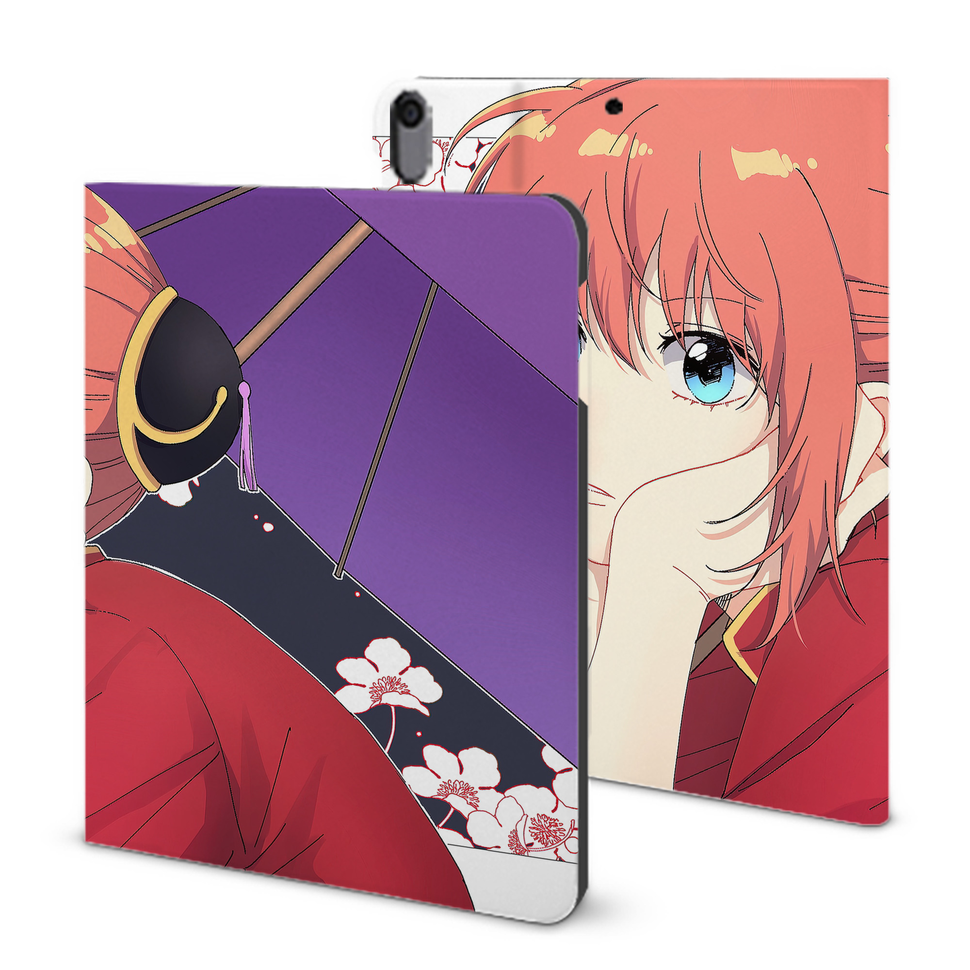 ぎんたま 坂田銀時（さかたぎんとき） 神楽 志村新八（しむら しんぱち） GINTAMA Sakata Gintoki Kagura Shimura Shinpachi IPad ケース ブック型 PUレザー TPU 耐衝撃 軽量 薄型 ペン収納なし 全面保護 IPad 各モデル対応
